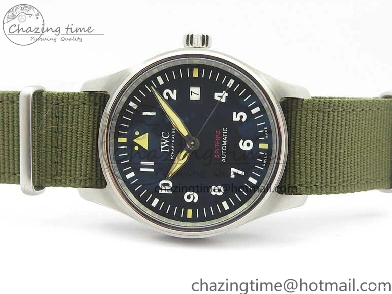 MIROTIME 0207 Fashionable Pilot IW326801 SS MK 1:1 Best Edition Black Dial on Green Nylon Strap MIYOTA 7122